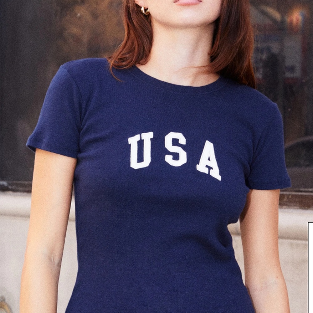 Brandy Melville John Galt USA Graphic Baby T-shirt Navy Blue America250
